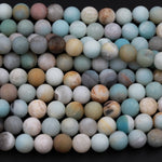 Matte Amazonite Round Beads 4mm 6mm 8mm 10mm A Grade Matte Natural Multi Color Multicolor Amazonite Blue Green Yellow Brown Bead 16" Strand