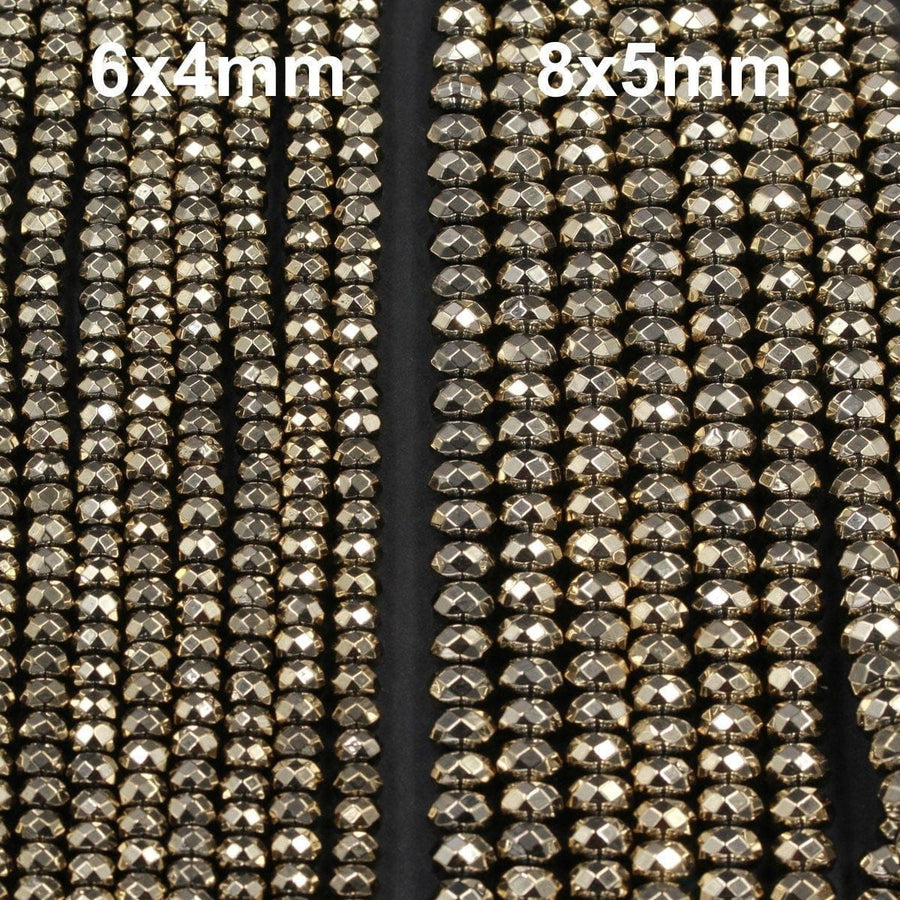 Titanium Pyrite Faceted 6mm x 4mm and 8mm x 5mm Rondelle beads Thick Faceted Diamond Micro Cut Sparkling Natural Gemstone 16" Strand