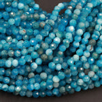 Micro Faceted Small Natural Blue Apatite Round Beads 2mm Faceted 3mm Faceted 4mm 5mm Round Beads Laser Diamond Cut Gemstone 16" Strand