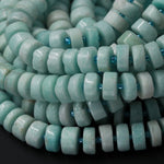 Natural Peruvian Amazonite Rondelle Disc Wheel Nugget Beads Large Center Drilled Aqua Blue Gemstone 16" Strand