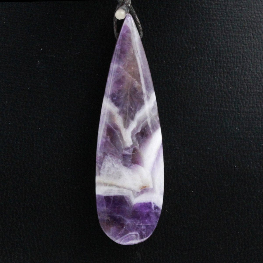 Natural Cheveron Amethyst Pendant Side Drilled Long Teardrop Pendant Striking White Purple Pattern Gemstone Focal Bead Pendant Stone