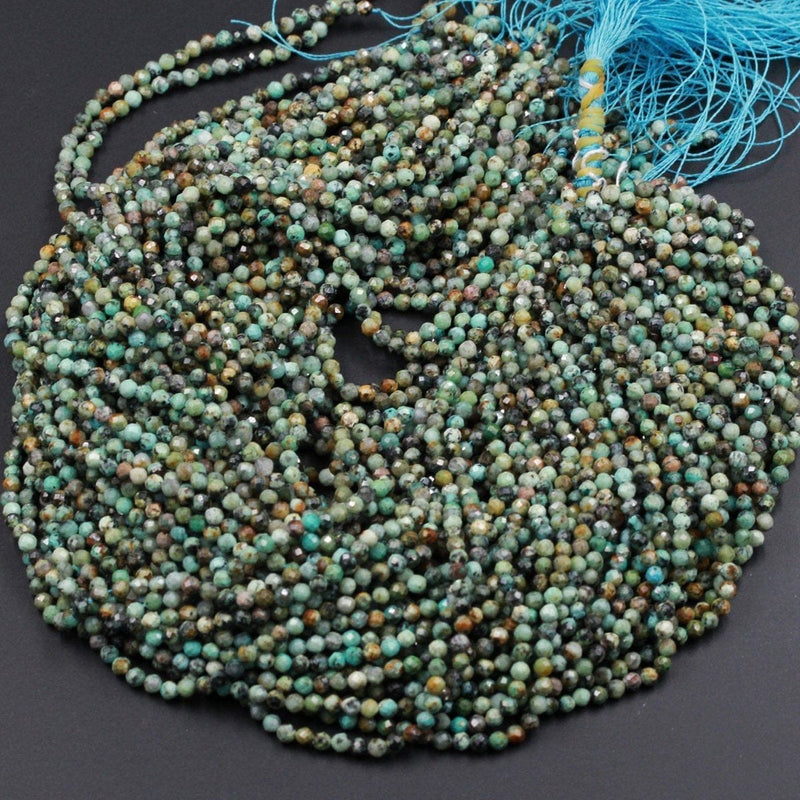 Micro Faceted African Turquoise 4mm 5mm Round Beads Cut Diamond Cut Dazzling Facets Small Natural Faceted Turquoise Gemstone 16" Strand