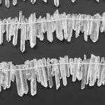 Raw Rough Matte Rock Crystal Quartz Beads Points Tips Top Side Drilled Natural Quartz Crystal Thin Fine Small Sticks Spikes 16" Strand
