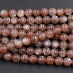 AAA Natural Peach Moonstone 10mm Round Beads High Polished Smooth Plain Round Gemstone Beads Full 16" Strand