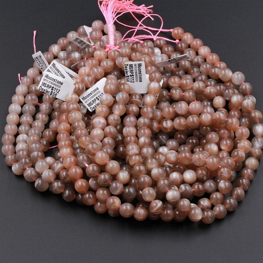 AAA Natural Peach Moonstone 10mm Round Beads High Polished Smooth Plain Round Gemstone Beads Full 16" Strand