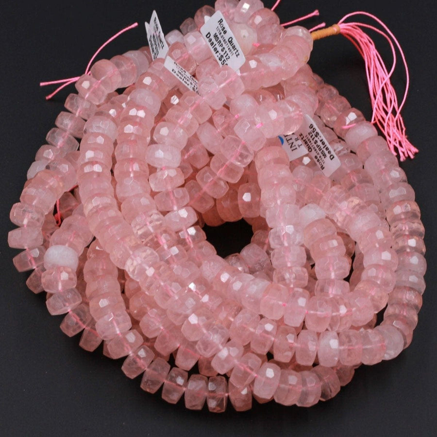 Natural Pink Rose Quartz 14mm Large Faceted Rondelle Nugget Faceted Rondelle Beads Faceted Wheel Nugget Chunky Faceted Rondelle 16" Strand