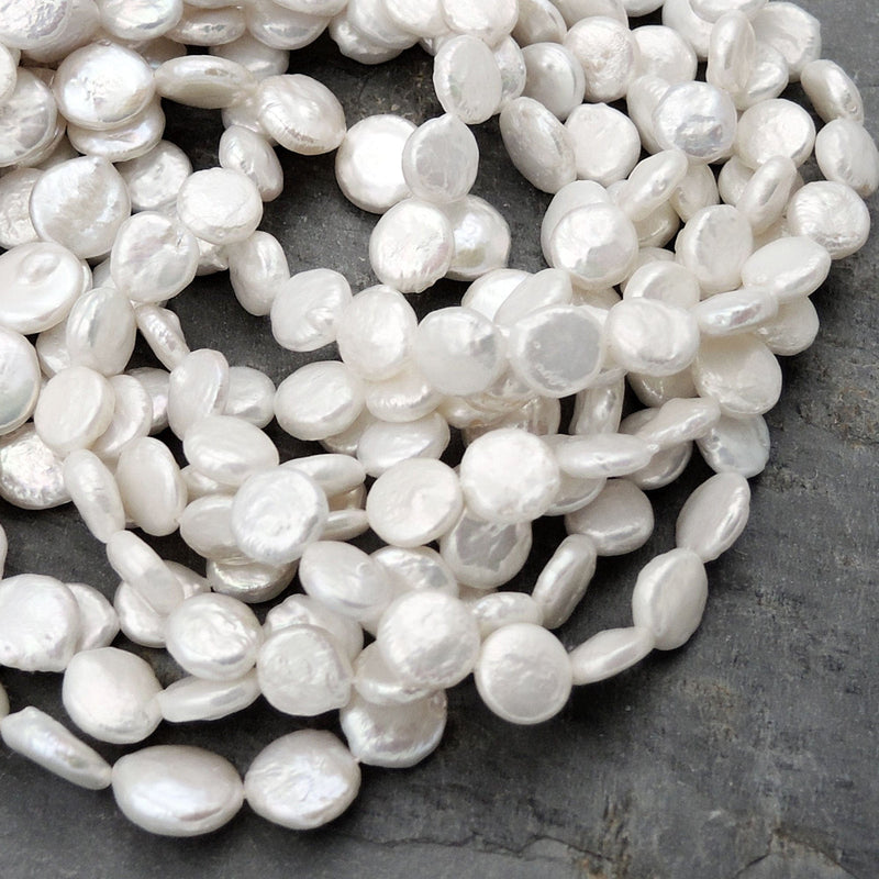 AAA 8mm 10mm White Coin Pearl Thick Brilliant Nacre Real Genuine Natural Freshwater Pearl Full 16" Strand