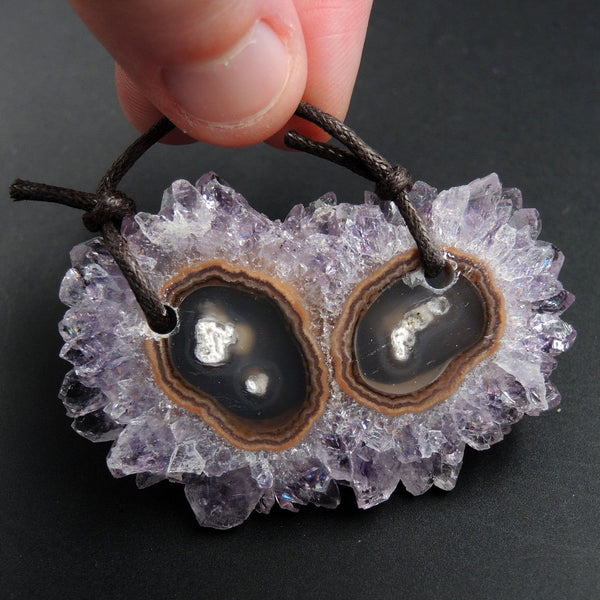 Large 2 Hole Pendant Amethyst Stalactite Flower Pendant Drilled Stalactite Cabochon Natural Gemstone Pendant Bead Good For Leather P1772
