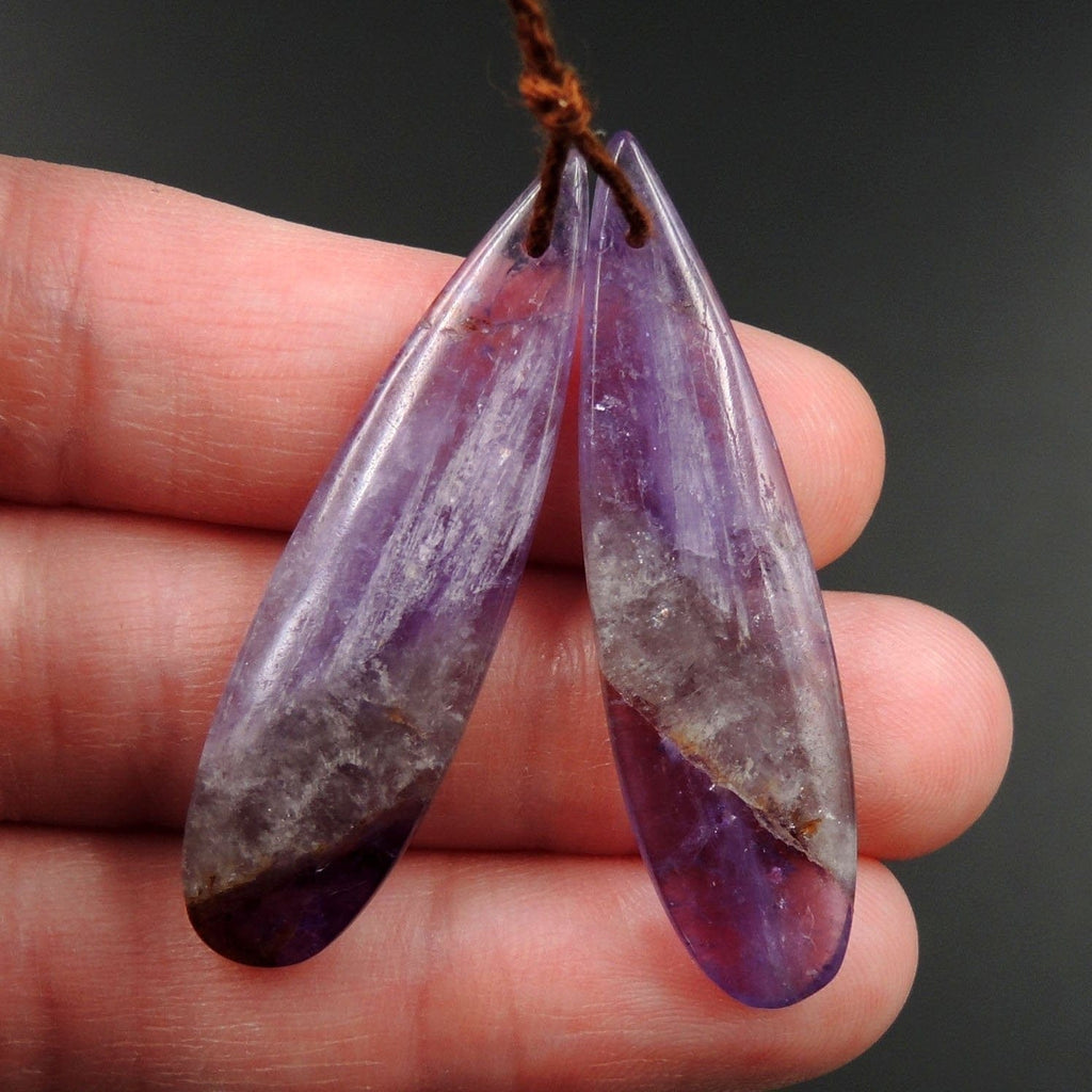 Natural Violet Amethyst Earring Pair Teardrop Cabochon Cab Pair Drilled Matched Earrings Bead Pair Stone E2962
