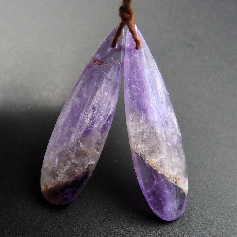Natural Violet Amethyst Earring Pair Teardrop Cabochon Cab Pair Drilled Matched Earrings Bead Pair Stone E2962