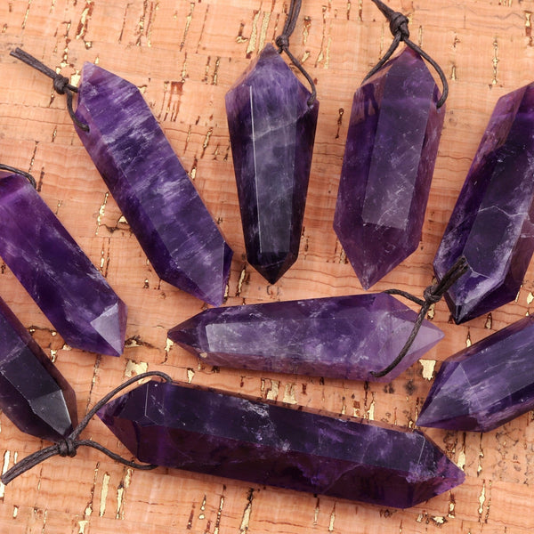 Drilled Natural Amethyst Pendant Double Terminated Point Rich Dark Purple High Quality Natural Crystal Pendant Bead Side Drilled Pendant