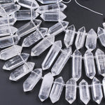 Rock Crystal Quartz Beads Faceted Double Terminated Pointed Large Top Side Drilled Healing Natural Quartz Focal Pendant Bead 16" Strand