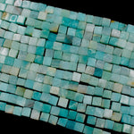 Natural Amazonite Square Dice Cube Beads 6mm  A Grade Genuine Sea Blue Green Gemstone 16" Strand