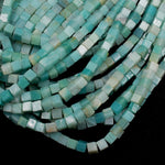 Natural Amazonite Square Dice Cube Beads 6mm  A Grade Genuine Sea Blue Green Gemstone 16" Strand