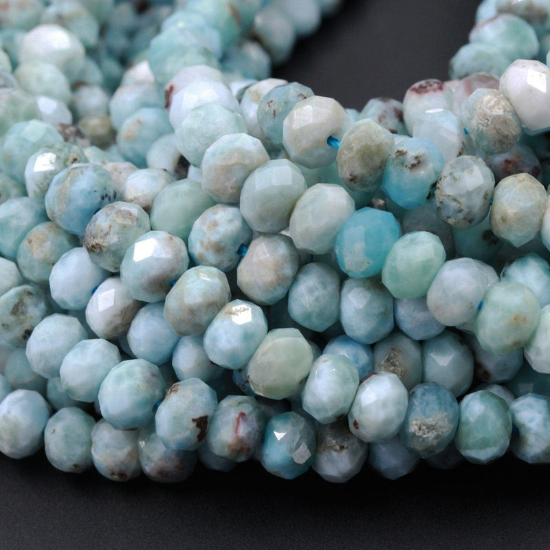 Natural Blue Larimar Faceted Rondelle Beads 6mm 7mm 8mm Micro Faceted Real Genuine Larimar Blue Gemstone Large Larimar Beads 16" Strand