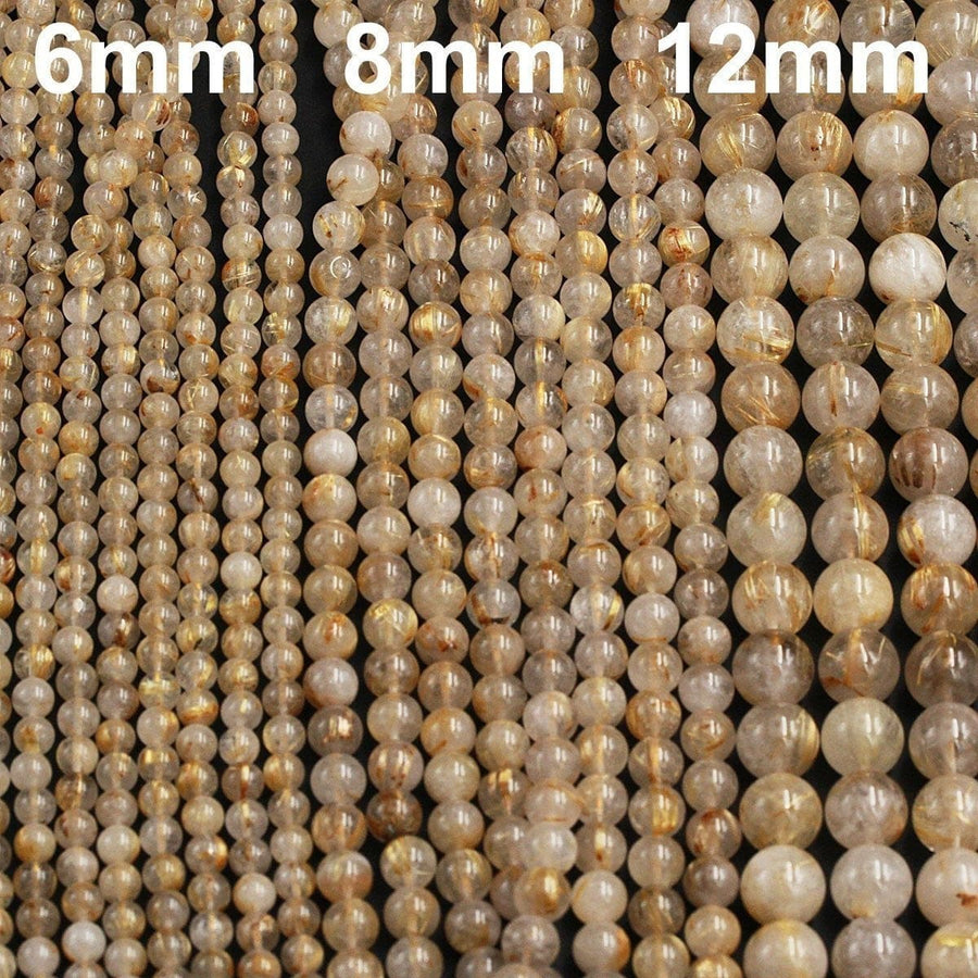 Natural Golden Rutile Quartz 4mm 6mm 8mm 12mm Round Beads Gold Yellow Rutilated Quartz Round Beads Tons of Sharp Rutile Hair Needle Strand