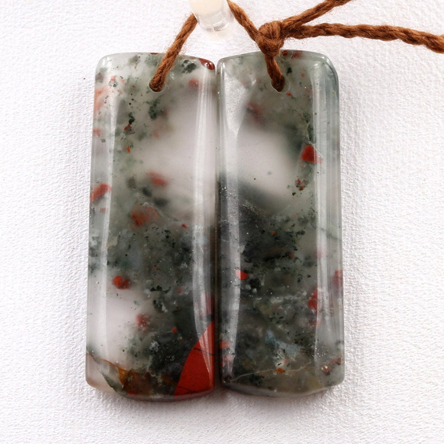 Drilled Natural African Bloodstone Matched Cabochon Pair Short Rectangle Earring Beads