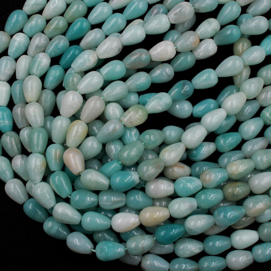 Natural Blue Amazonite Teardrop Beads Vertically Drilled Stunning Soft Sea Blue Green Stone High Quality Good For Earrings 16" Strand
