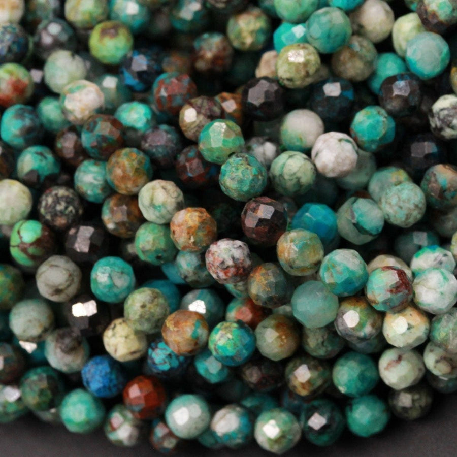 Natural Green Chrysocolla Beads 5mm Faceted Round Beads Micro Faceted Small Beads Laser Diamond Cut Gemstone 16" Strand