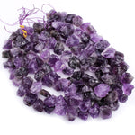 Raw Natural Amethyst Beads Freeform Rough Organic Hand Cut Hammered Chiseled Nugget Rich Purple Gemstone 16" Strand