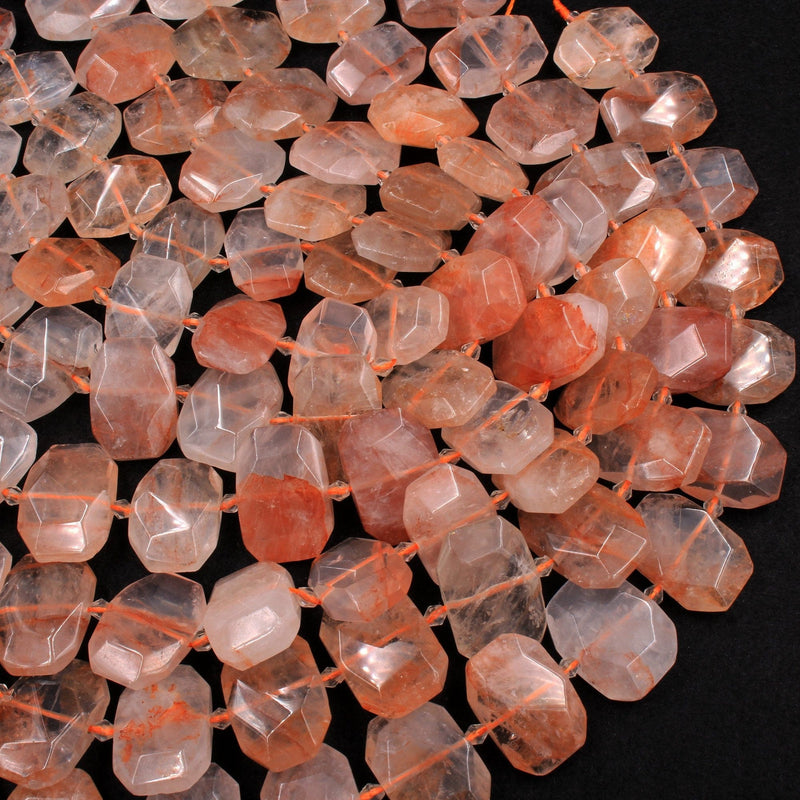 Natural Red Lepidocrocite Quartz Beads Large Faceted Faceted Rectangle Octagon Nugget Flat Slice Unusual Designer Cut 16" Strand