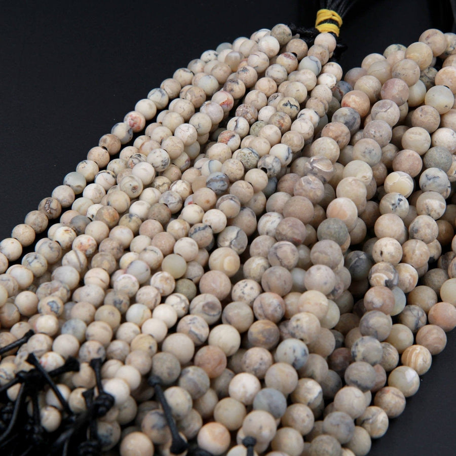 Large Hole Beads Natural African Dendritic Opal 8mm Matte Round Beads 10mm Matte Round Beads Big 2.5mm Hole 8" Strand