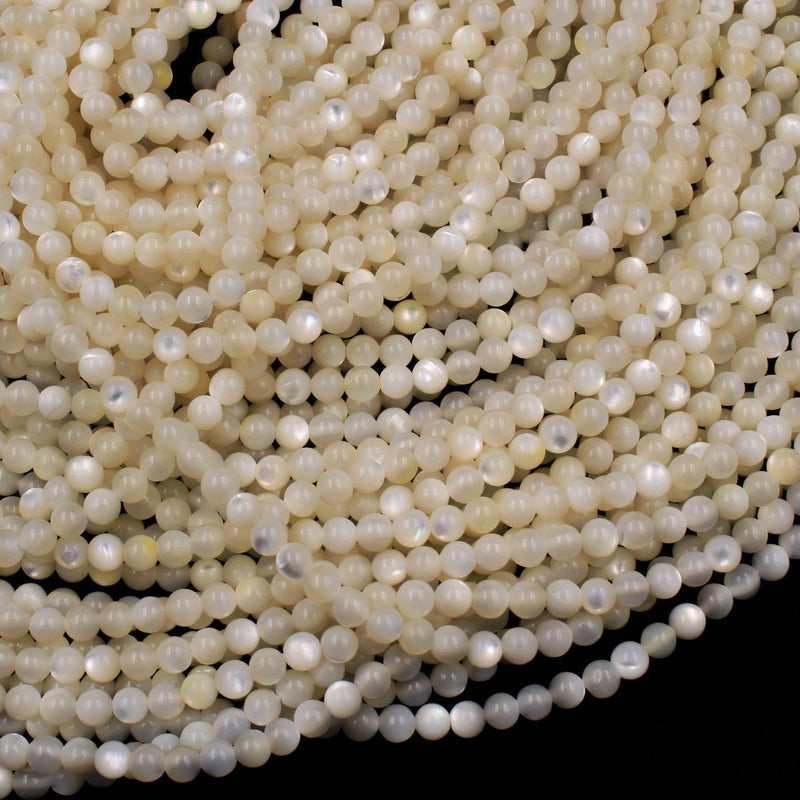 Natural Creamy White Mother of Pearl Shell Round Beads 4mm High Quality Iridescent Gemstone 16" Strand