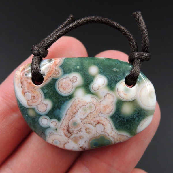 Natural Ocean Jasper Pendant Orange Pink Green White Side Drilled Freeform Pendant P1175