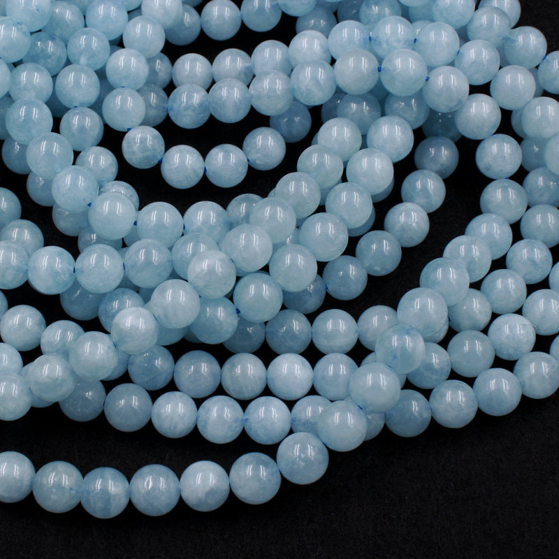 Natural Blue Aquamarine 6mm 8mm Round Beads AA Grade Translucent Real Genuine Natural Blue Aquamarine Gemstone Birthstone 16" Strand