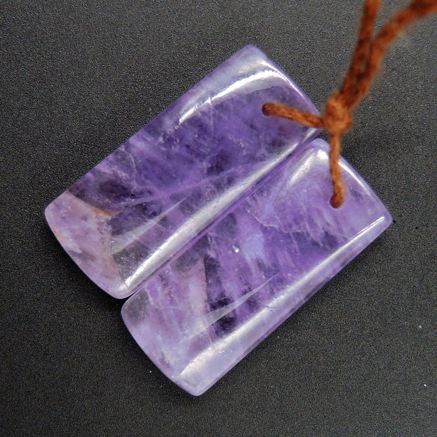 Natural Violet Amethyst Earring Pair Rectangle Cabochon Cab Pair Drilled Matched Gemstone Earrings Bead Pair Stone E2952
