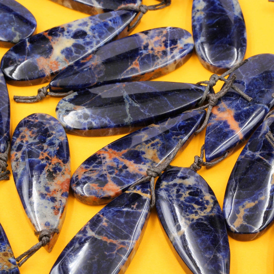 Natural Orange Sodalite Pendant Top Side Drilled Long Teardrop Natural Stone Pendant Multicolor Blue Orange Sodalite Bead