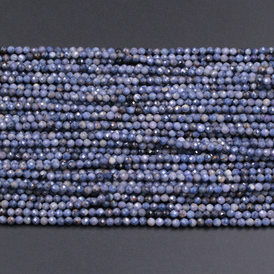 Natural Blue Sapphire Round Beads 2mm 3mm Faceted Round Beads Micro Cut Faceted Tiny Small Genuine Sapphire Gemstone Earthy 16" Strand