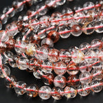 AAA Rare Natural Red Golden Phantom Quartz 6mm 8mm 10mm 12mm 14mm 16mm Round Bead Real Genuine Clear Quartz Crystal Copper Iron 16" Strand