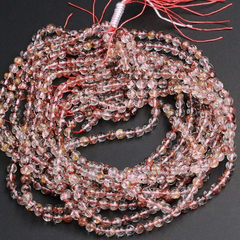 AAA Rare Natural Red Golden Phantom Quartz 6mm 8mm 10mm 12mm 14mm 16mm Round Bead Real Genuine Clear Quartz Crystal Copper Iron 16" Strand
