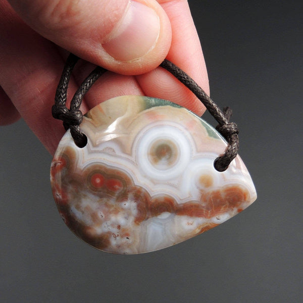 Natural Ocean Jasper Pendant Orange Pink Green White Two Hole Drilled Freeform Pendant P1173