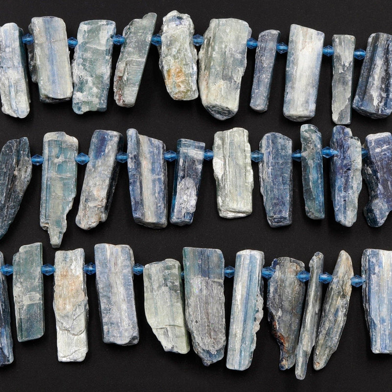 Rough Raw Natural Bicolor Kyanite Beads Rare Blue Green Kyanite Unpolished Freeform Irregular Long Thick Spike Rectangle Gemstone 16" Strand