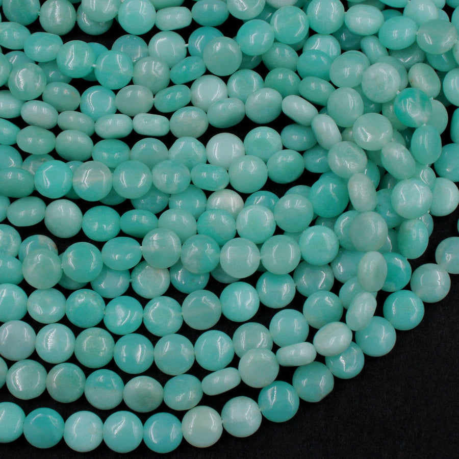 Natural Blue Amazonite Coin Beads Stunning Sea Blue Green Gemstone High Quality Good For Earrings 16" Strand
