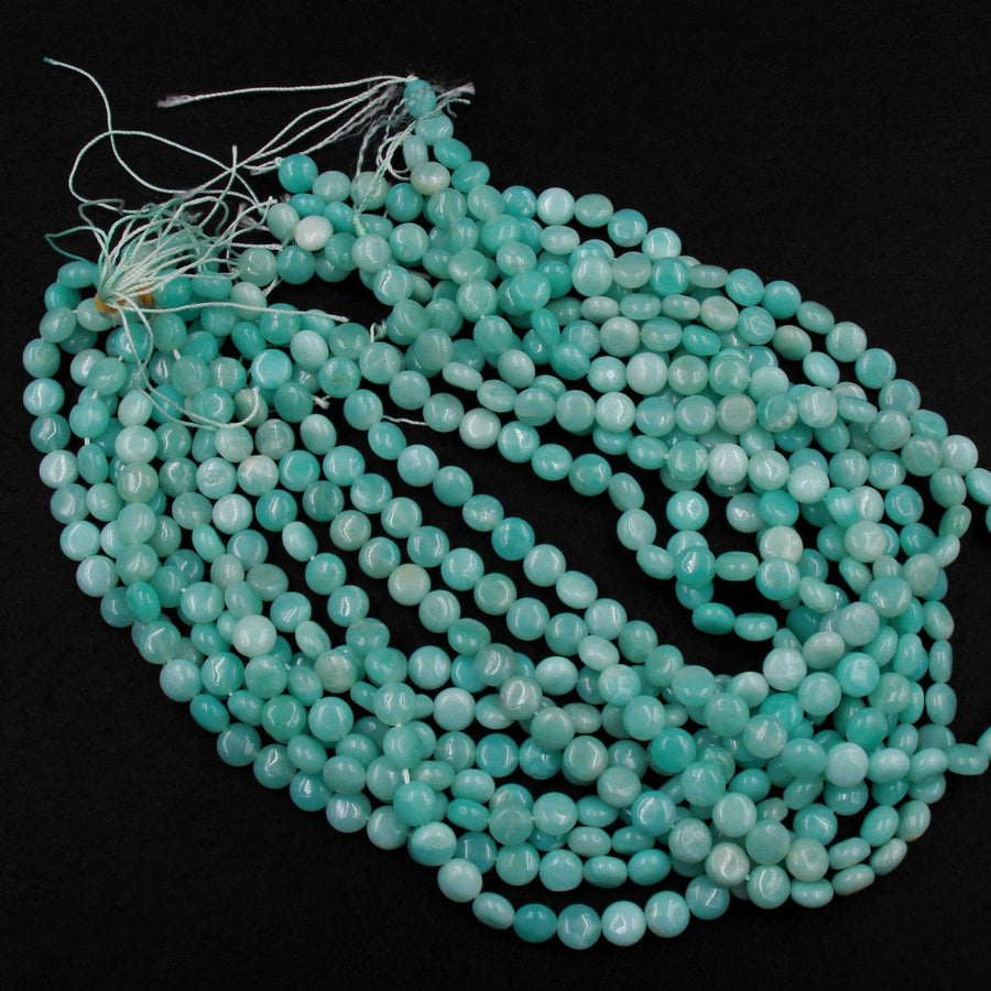 Natural Blue Amazonite Coin Beads Stunning Sea Blue Green Gemstone High Quality Good For Earrings 16" Strand