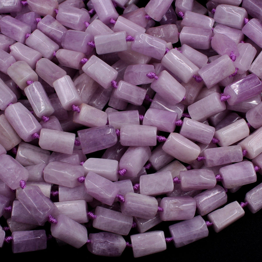 Natural Kunzite Tube Beads High Quality Natural Violet Pink Purple Gemstone Beads Rough Facets Full 16" Strand