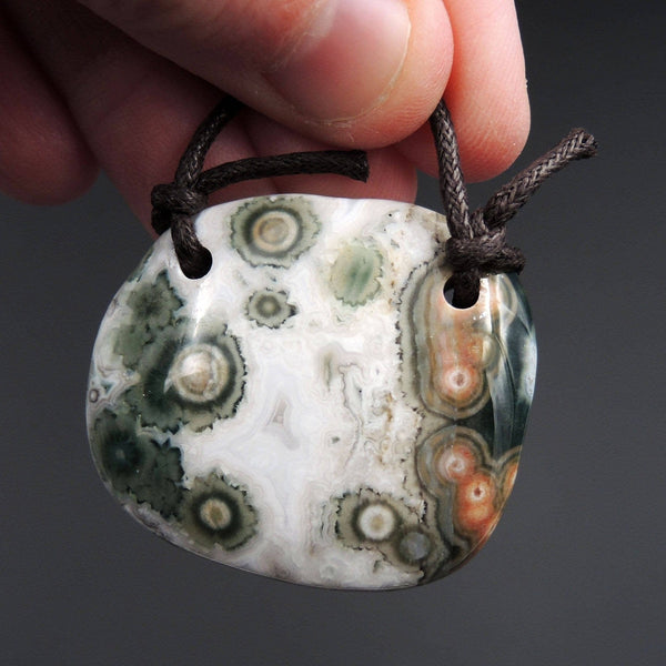 Natural Ocean Jasper Pendant Orange Pink Green White Two Hole Drilled Freeform Pendant P1168