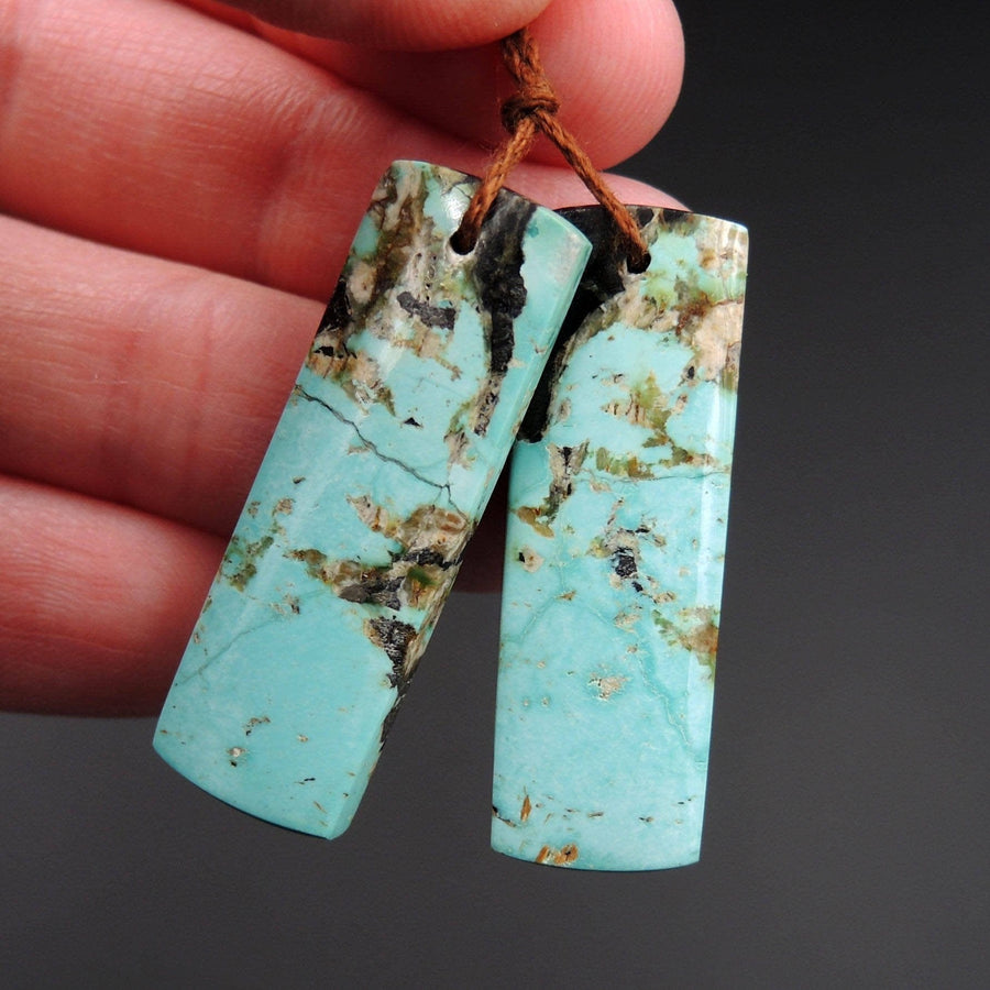 Natural Turquoise Earring Pair From Anhui Mine Cabochon Cab Pair Drilled Matched Earrings Bead Pair E2227