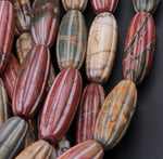 Carved Red Creek Jasper Beads Melon Long Drum Tube Earthy Red Green Yellow Brown Natural Cherry Creek Multi-color Picasso Jasper 16" Strand