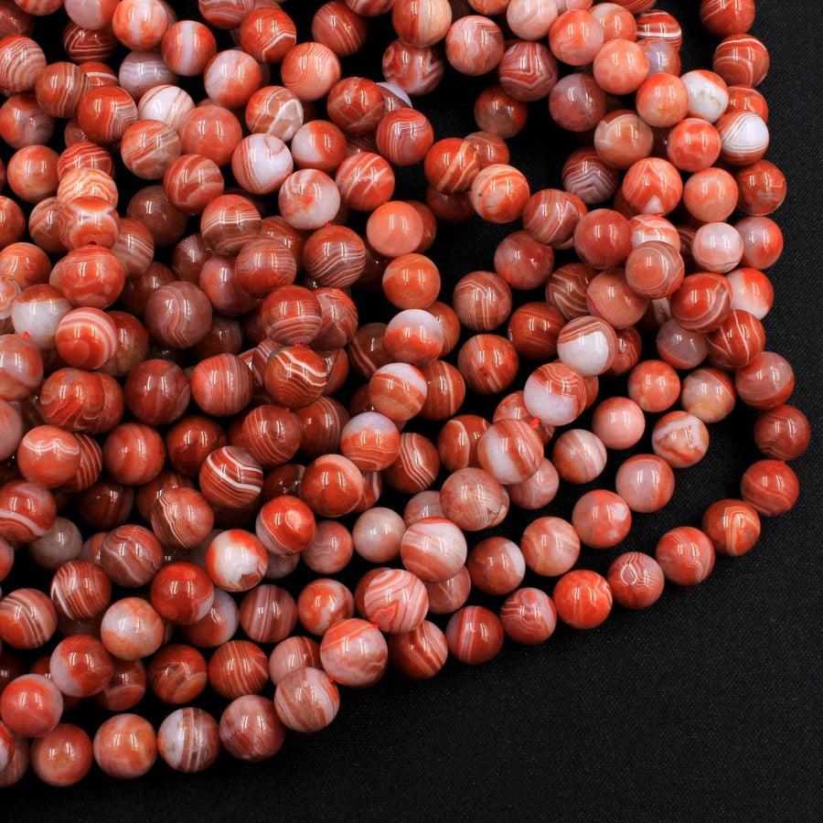 Extremely Rare! Natural Moroccan Red Banded Agate 7mm 8mm 9mm Round Bead 16" Strand