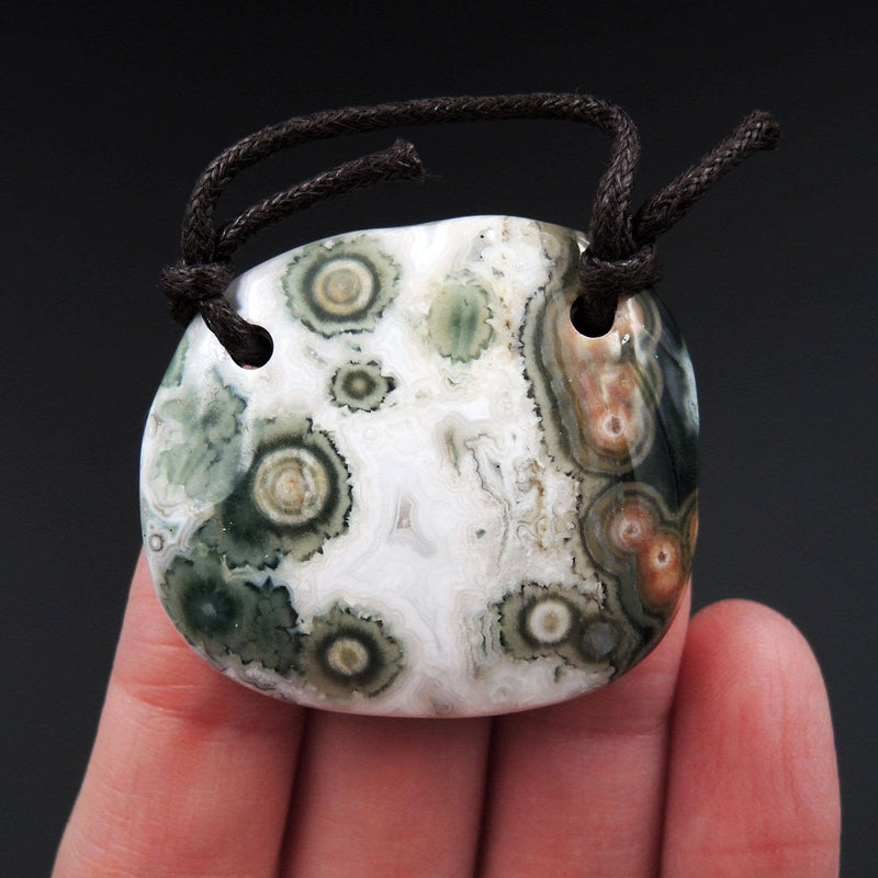 Natural Ocean Jasper Pendant Orange Pink Green White Two Hole Drilled Freeform Pendant P1168