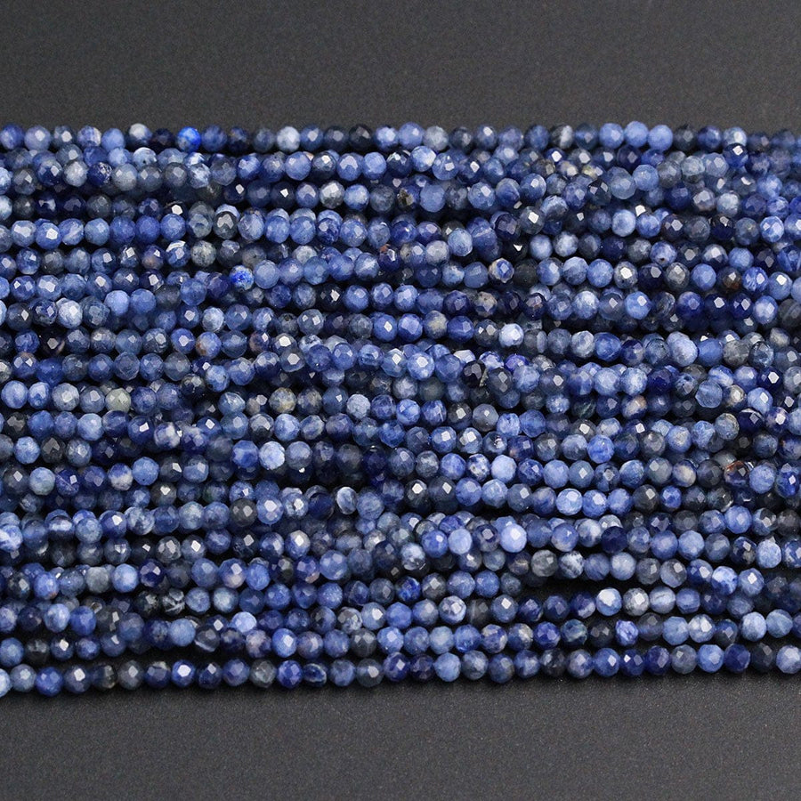 High Quality Natural Blue Sodalite Round 2mm 3mm 2.5mm Faceted Round Beads Micro Cut Faceted Tiny Small Genuine Gemstone 16" Strand
