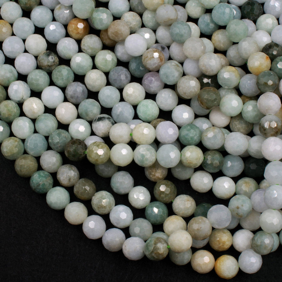 Natural Green Burmese Jade Burma Jade 8mm Faceted Round Beads Real Genuine Green Jade Gemstone 16" Strand