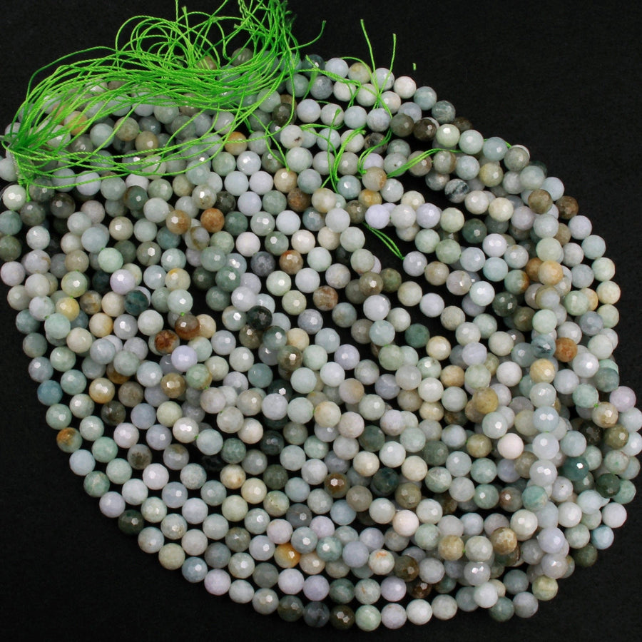 Natural Green Burmese Jade Burma Jade 8mm Faceted Round Beads Real Genuine Green Jade Gemstone 16" Strand