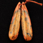 Drilled Rare Natural Utah Black Feather Jasper Earring Cabochon Cab Pair Teardrop Matched Bead Pair American Jasper