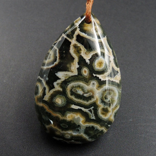 Ocean Jasper Pendant Teardrop Pendant Green Yellow Orange White Cabochon Cab Front Drilled Natural Stone Pendant Bead P1745