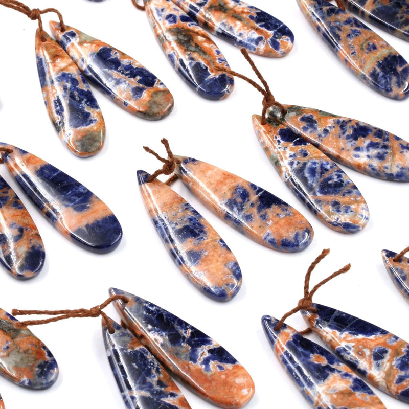 Natural Orange Sodalite Earring Pair Teardrop Cabochon Cab Drilled Matched Earrings Bead Pair Vibrant Orange Blue Stone